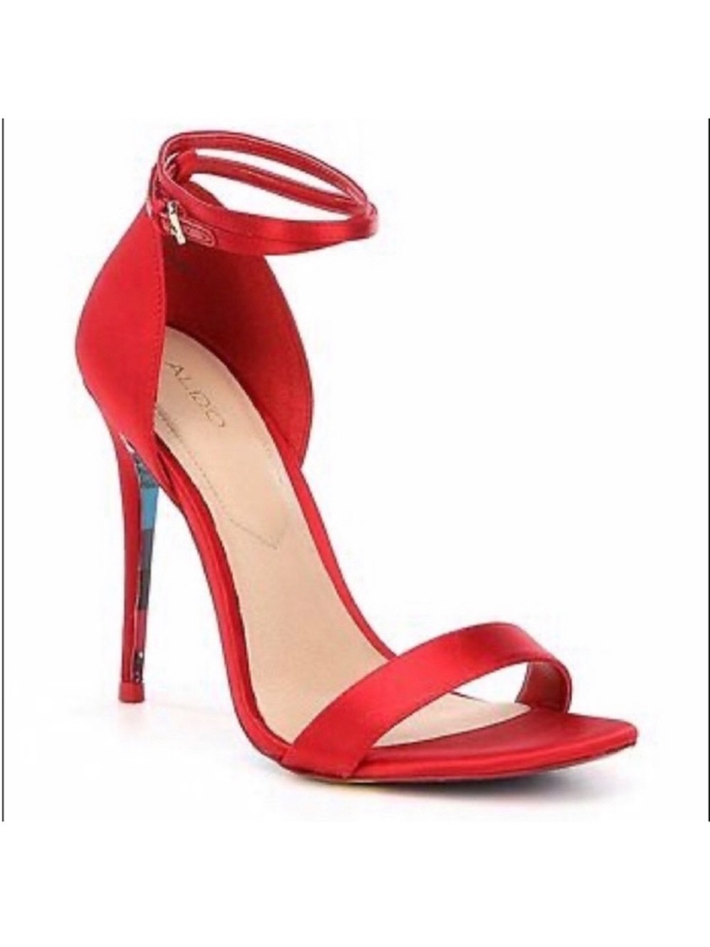 Aldo Scarlet Red Satin Crisscross Strap High Heels - Picture 6 of 6